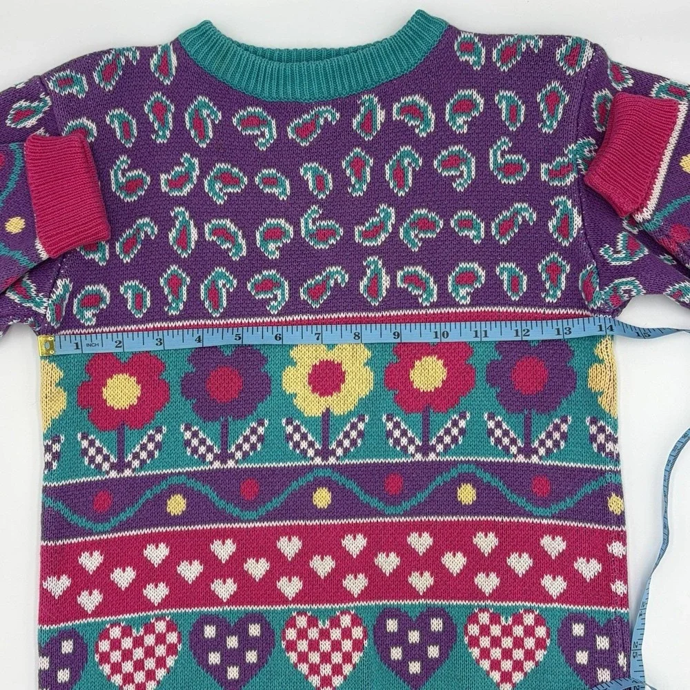 Vintage Gymboree Girls Purple Sweater Sz Medium 1994 Winter Floral Paisley Line